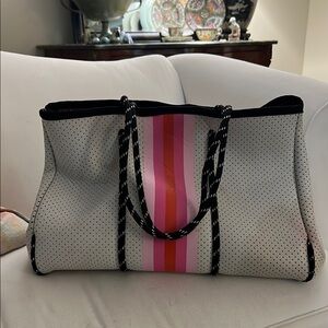 Stylish White & Pink Tote Beach Bag